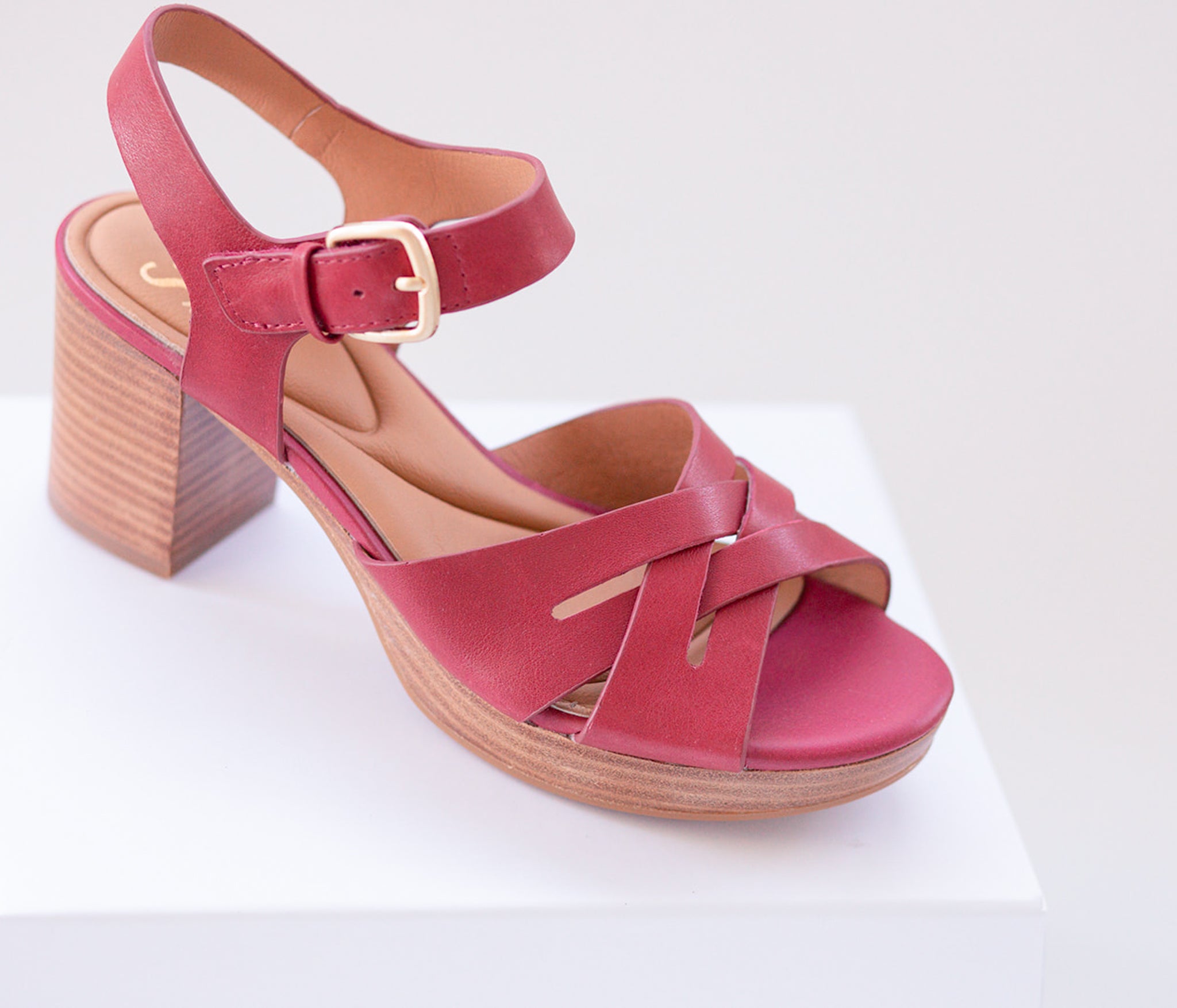 Lacie Italian Leather Heeled Platform Sandal in Pink Red Raspberry by Sofft Shoes