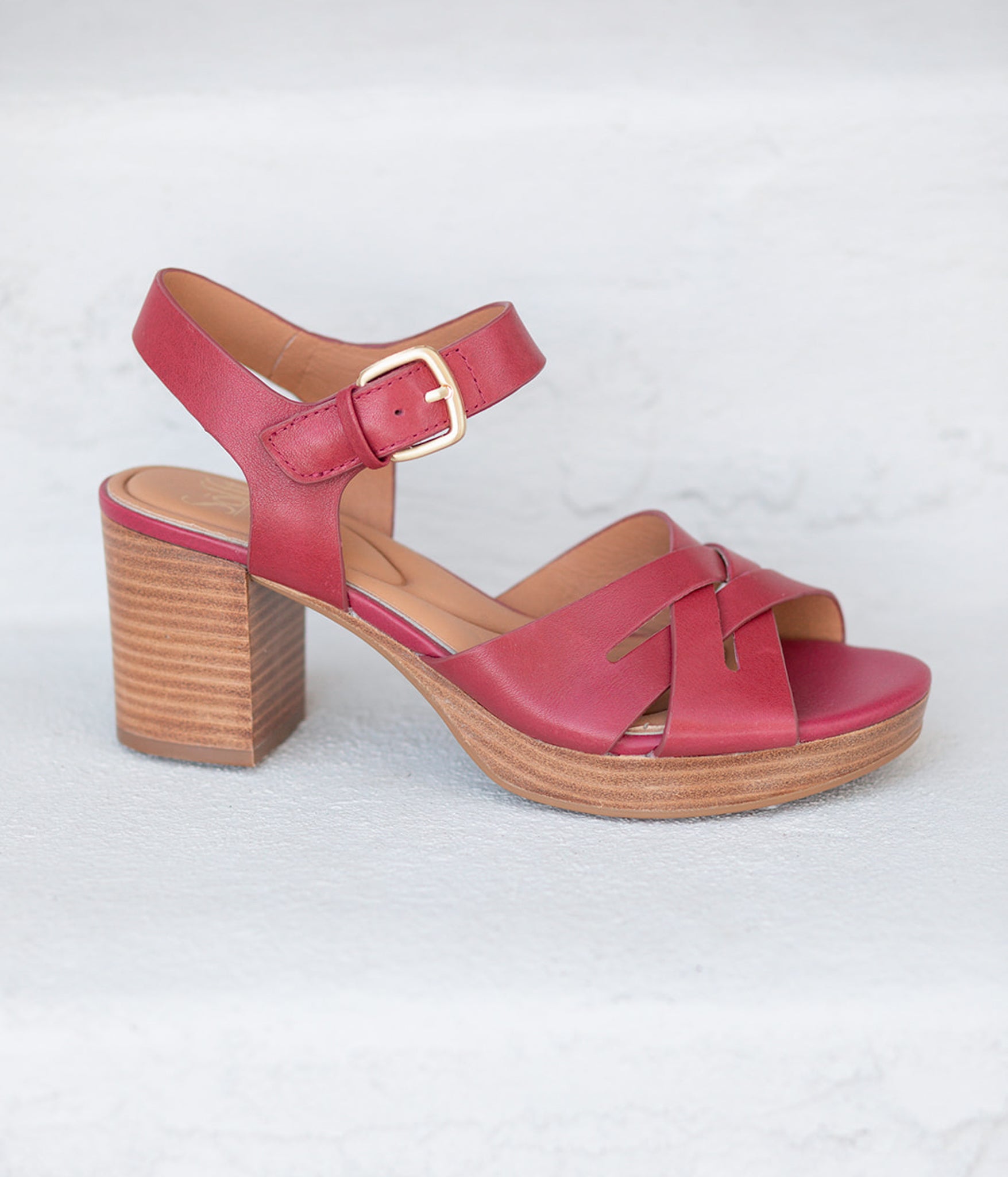 Lacie Italian Leather Heeled Platform Sandal in Pink Red Raspberry by Sofft Shoes