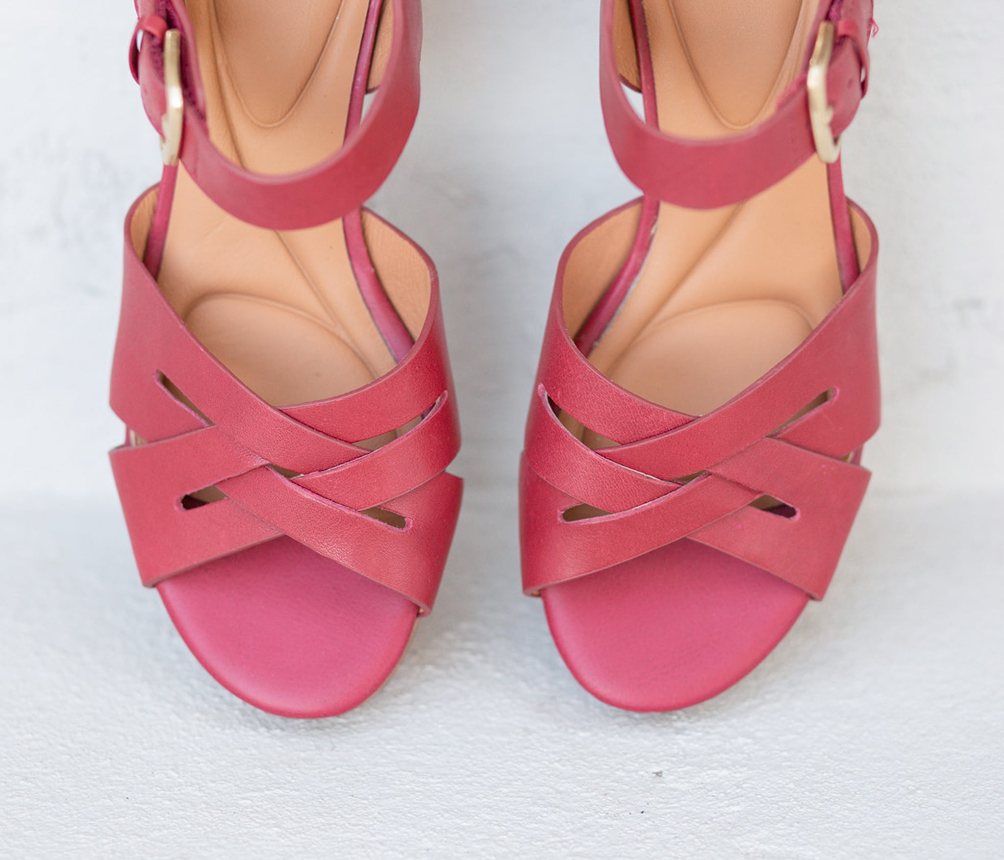 Lacie Italian Leather Heeled Platform Sandal in Pink Red Raspberry by Sofft Shoes