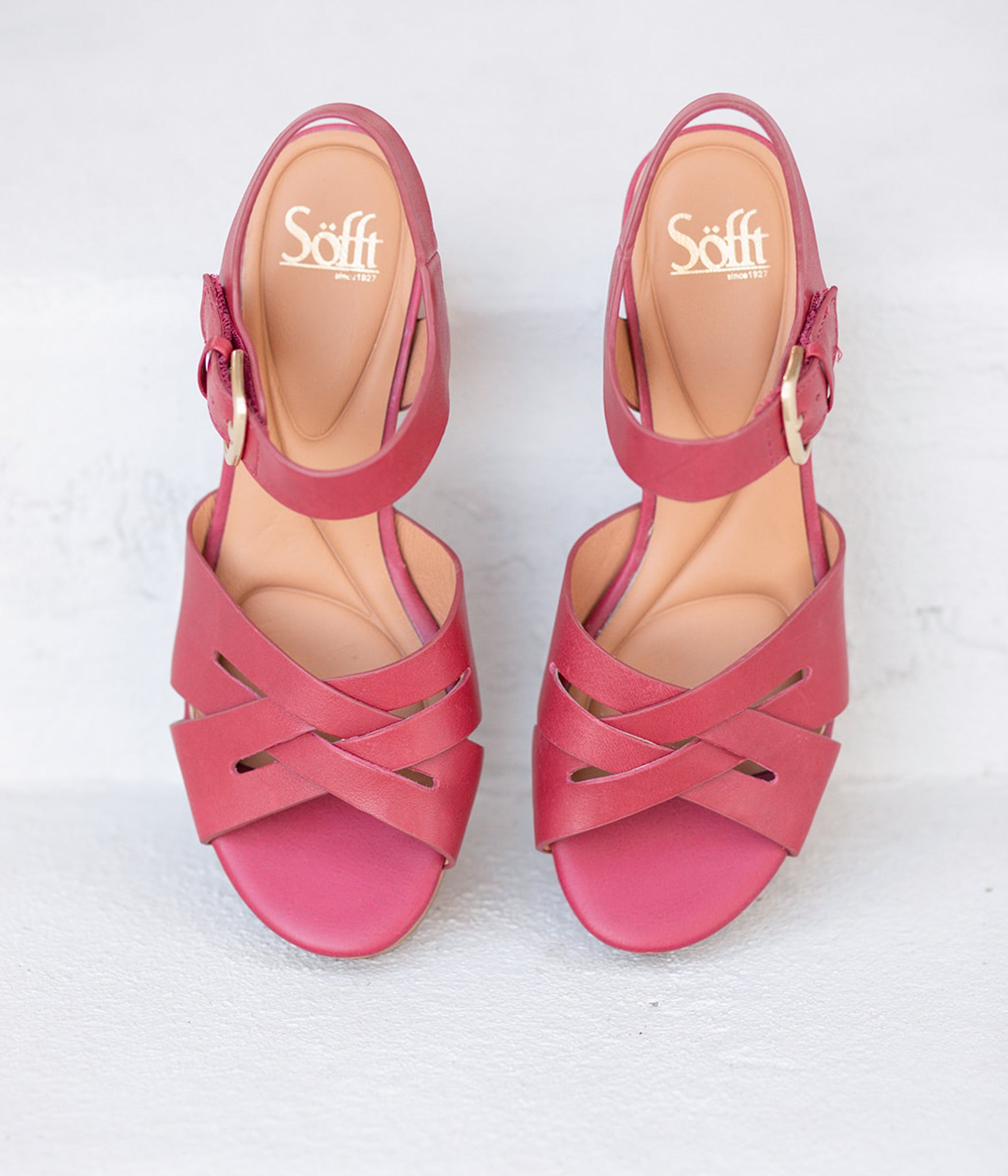 Lacie Italian Leather Heeled Platform Sandal in Pink Red Raspberry by Sofft Shoes