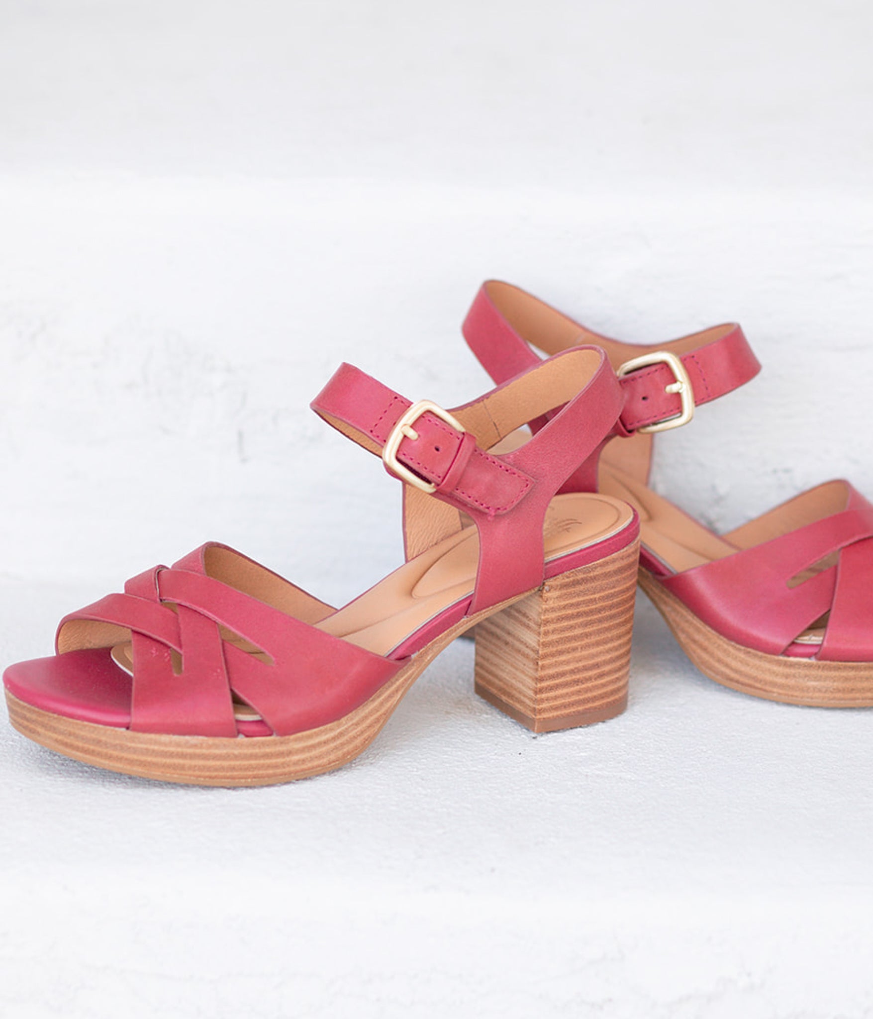 Lacie Italian Leather Heeled Platform Sandal in Pink Red Raspberry by Sofft Shoes