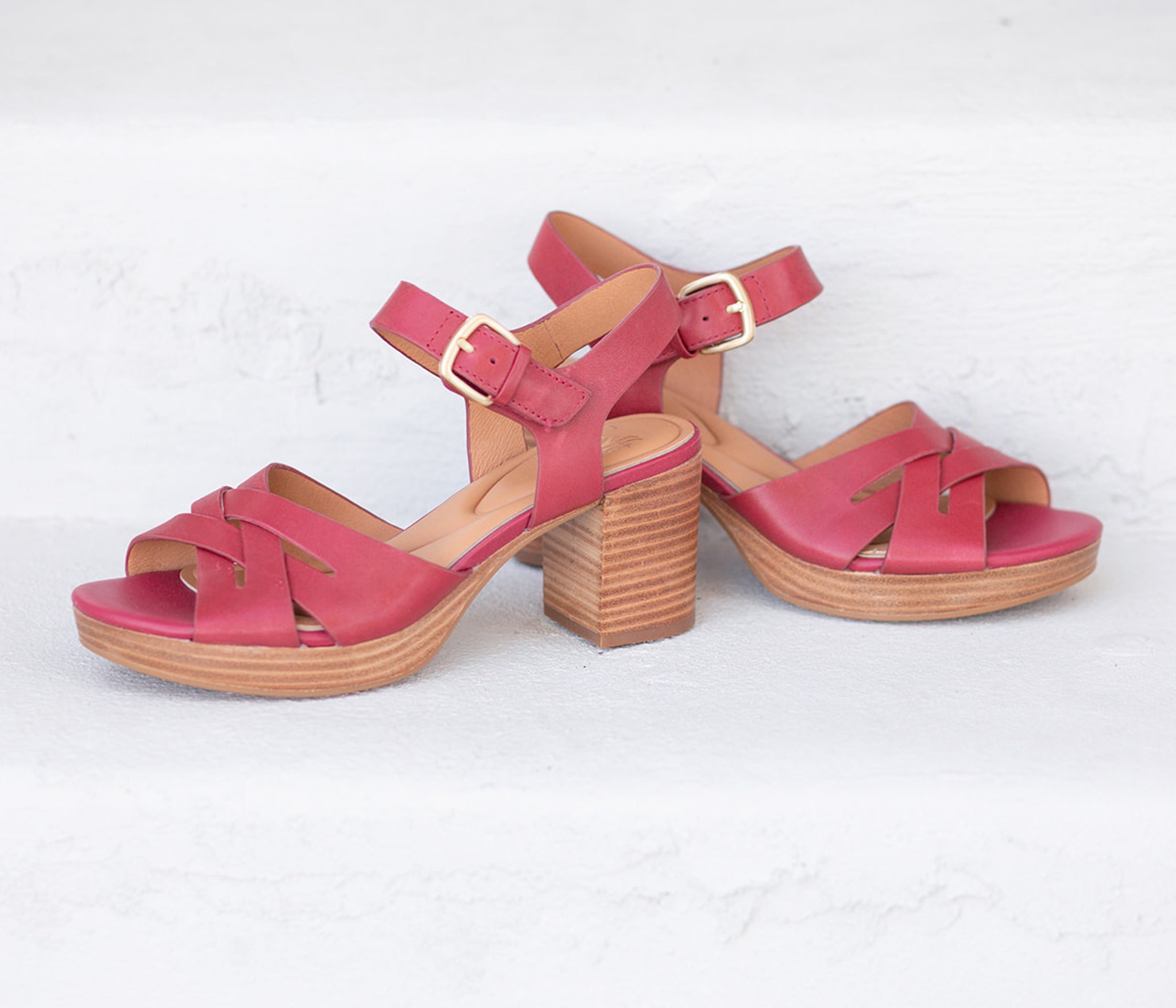 Lacie Italian Leather Heeled Platform Sandal in Pink Red Raspberry by Sofft Shoes