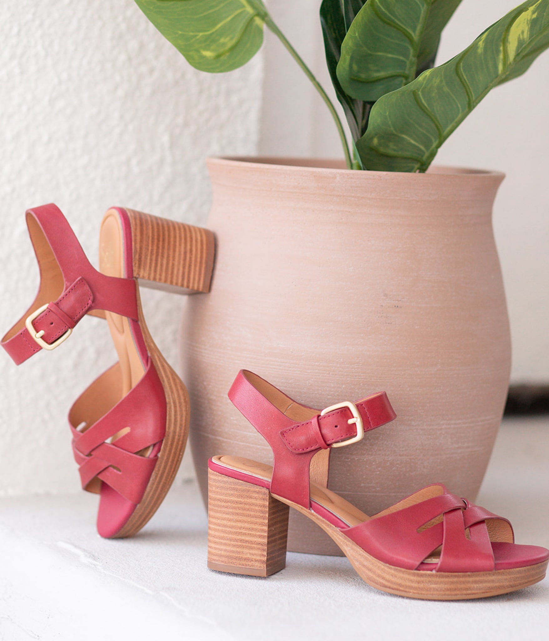 Lacie Italian Leather Heeled Platform Sandal in Pink Red Raspberry by Sofft Shoes