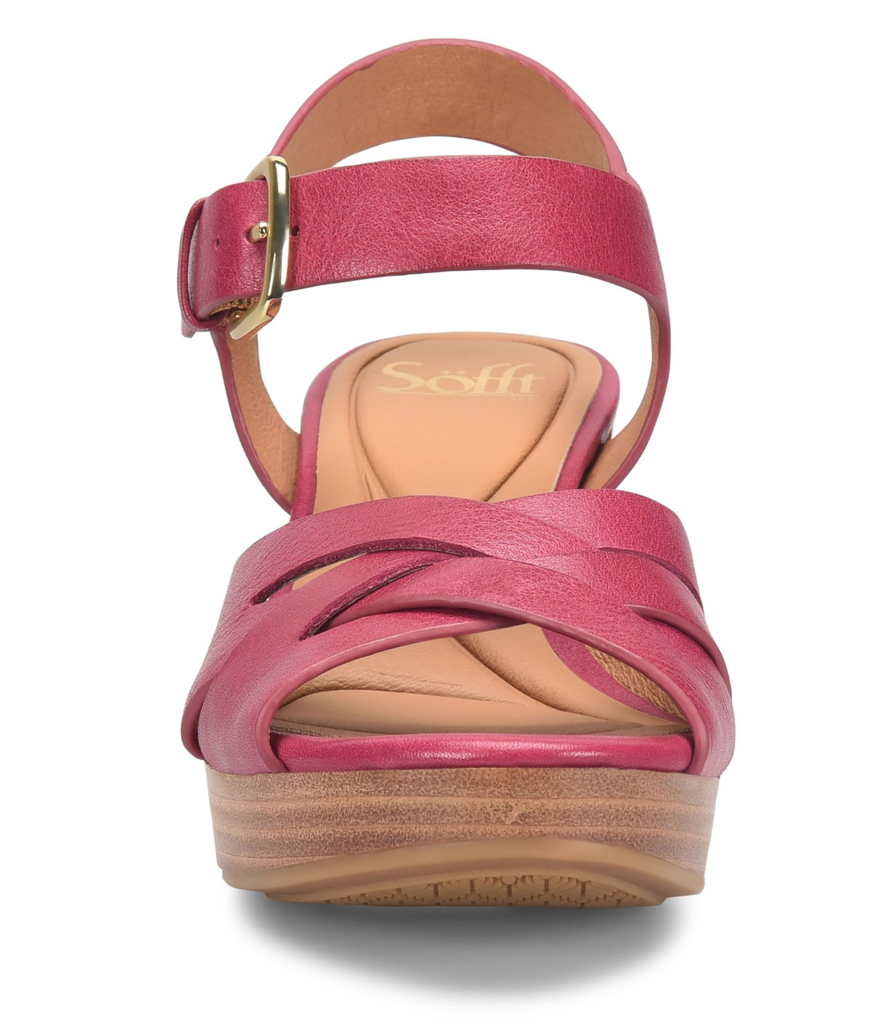 Lacie Italian Leather Heeled Platform Sandal in Pink Red Raspberry by Sofft Shoes