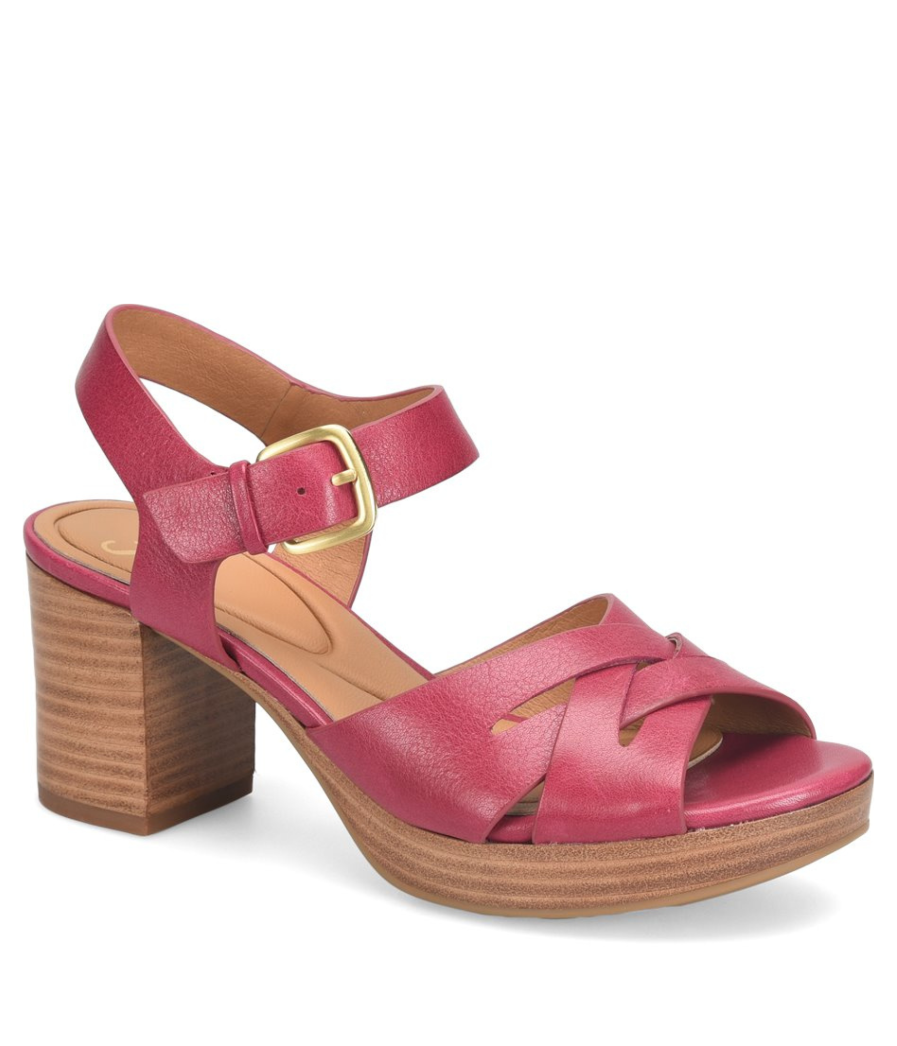 Lacie Italian Leather Heeled Platform Sandal in Pink Red Raspberry by Sofft Shoes