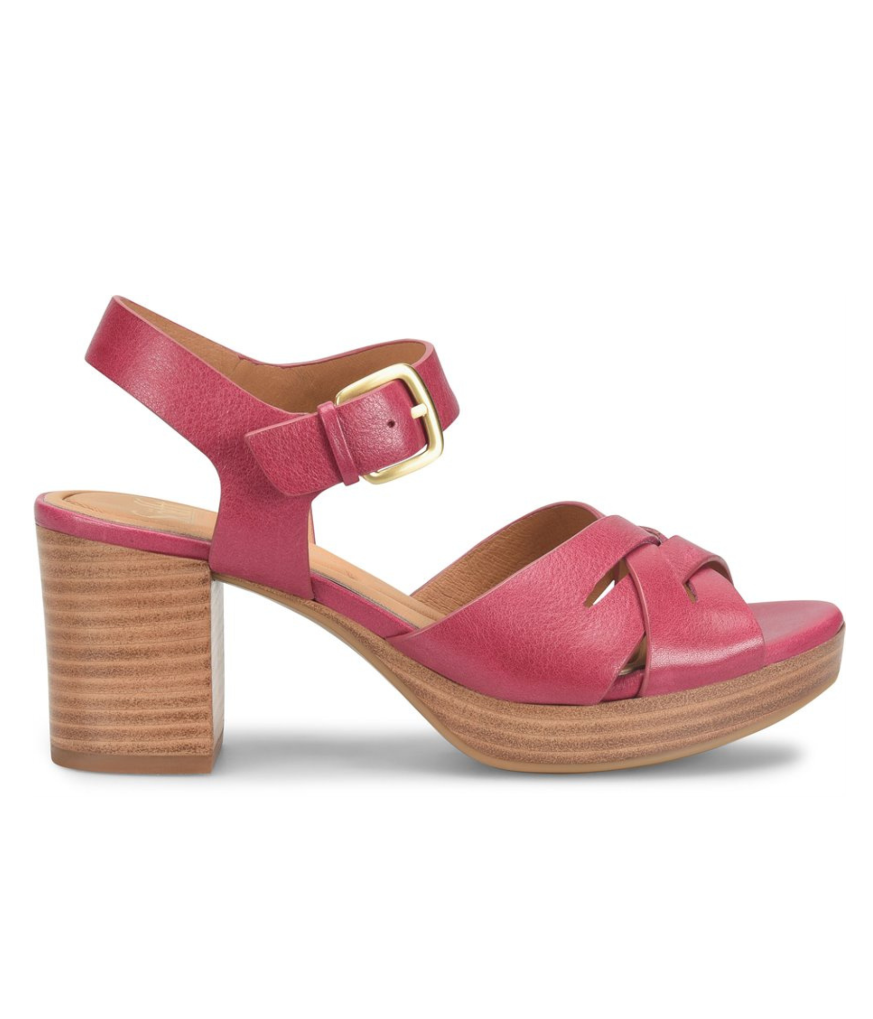 Lacie Italian Leather Heeled Platform Sandal in Pink Red Raspberry by Sofft Shoes