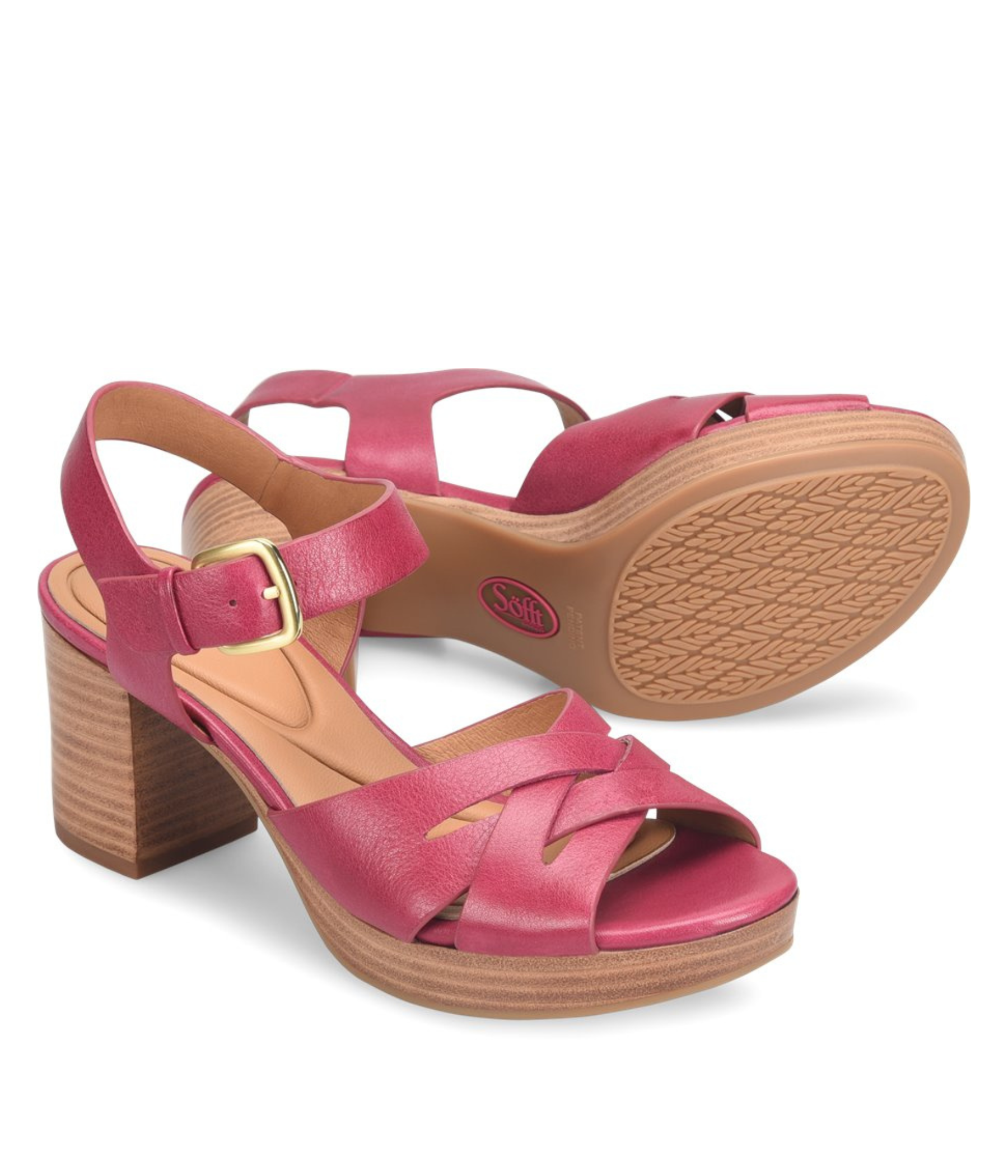 Lacie Italian Leather Heeled Platform Sandal in Pink Red Raspberry by Sofft Shoes