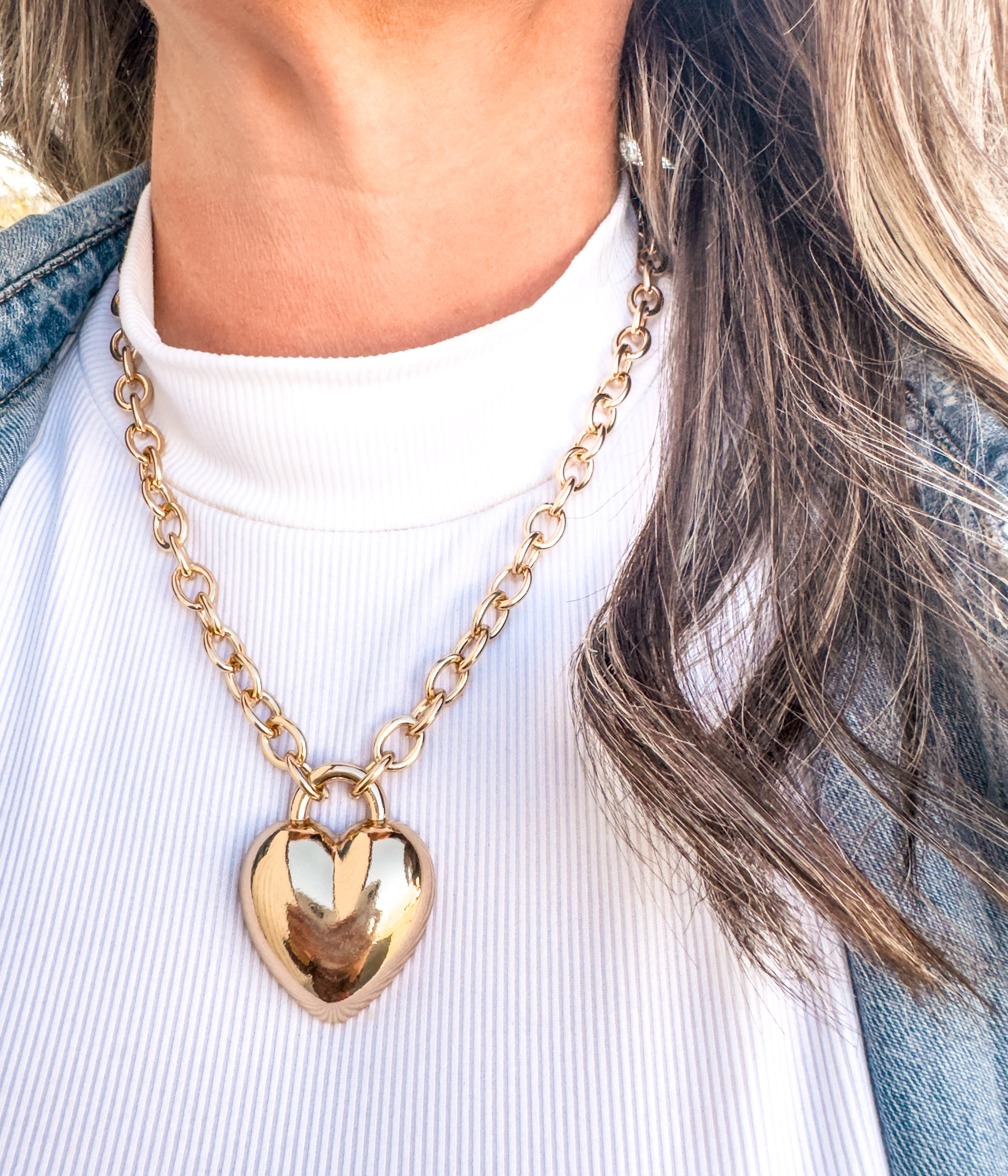 Large Gold Heart Chain Necklace