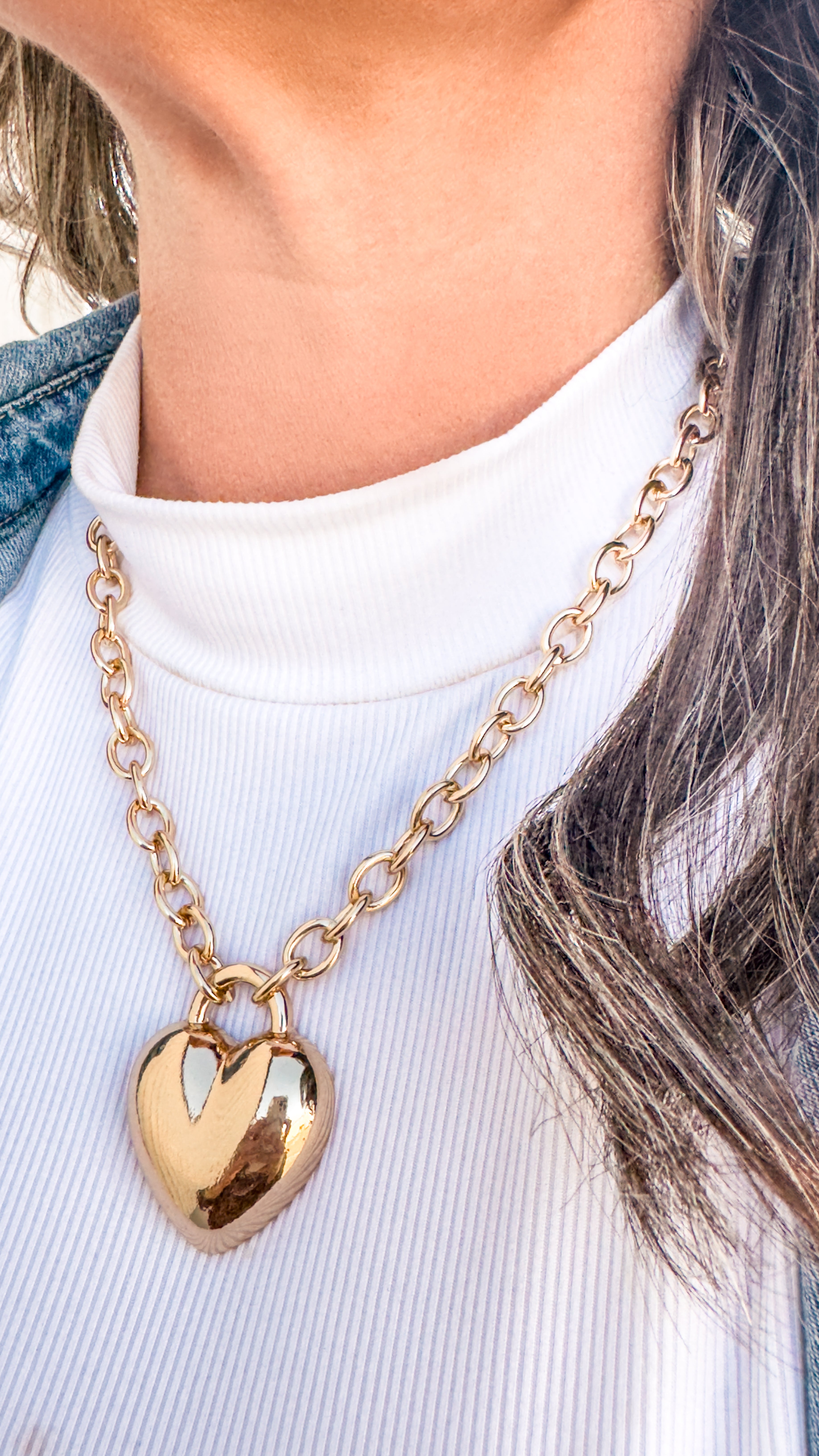 Large Gold Heart Chain Necklace