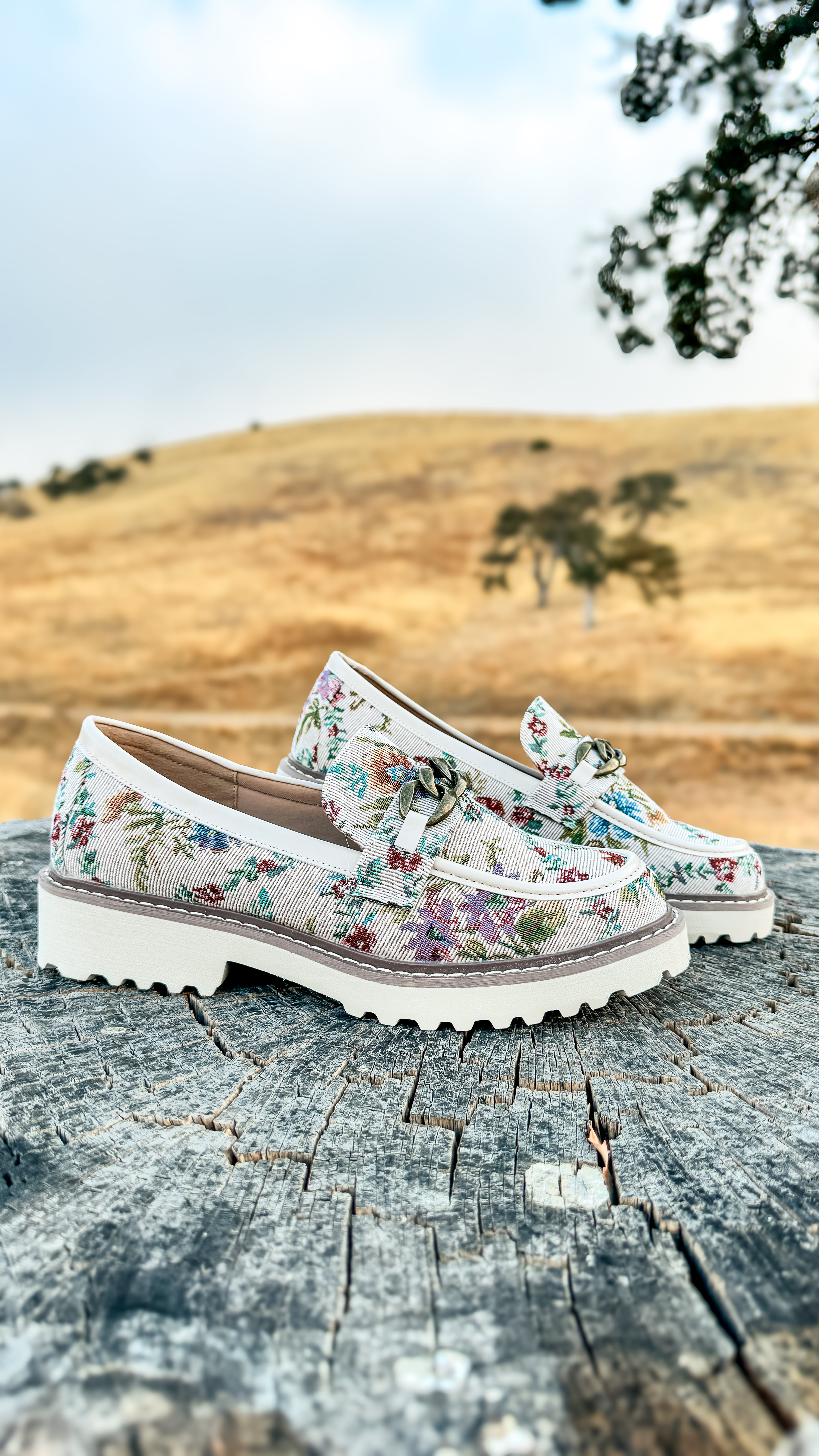 Literally Loafer in Sand Floral Brocade