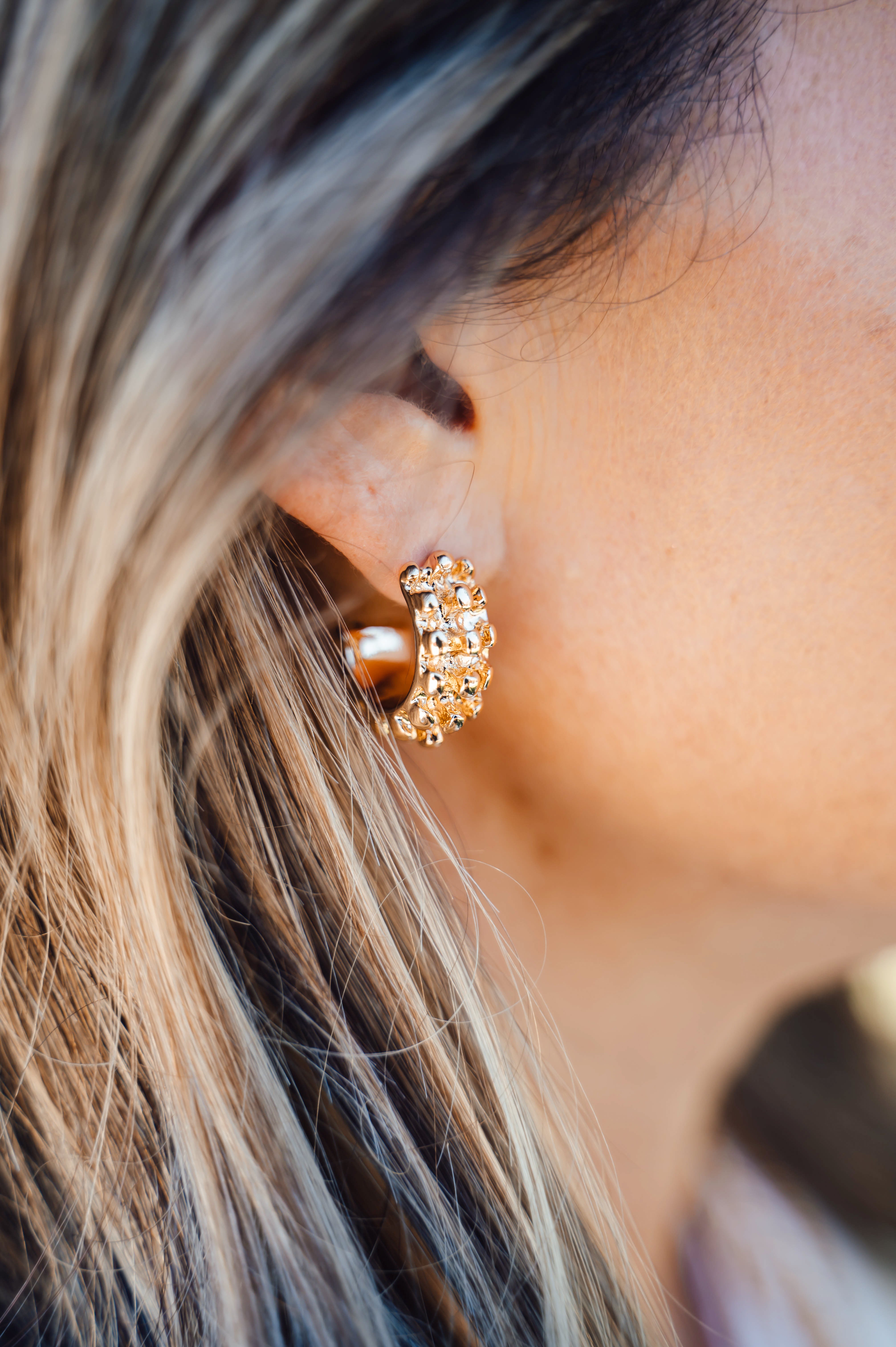 Lyla Textured Half Hoop Earrings in Gold