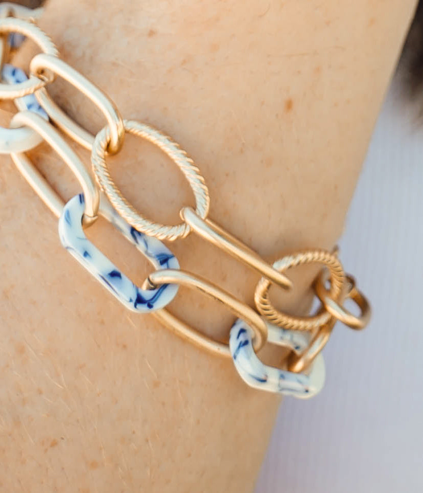 Marisol Dual Chain Bracelet in Gold and Blue