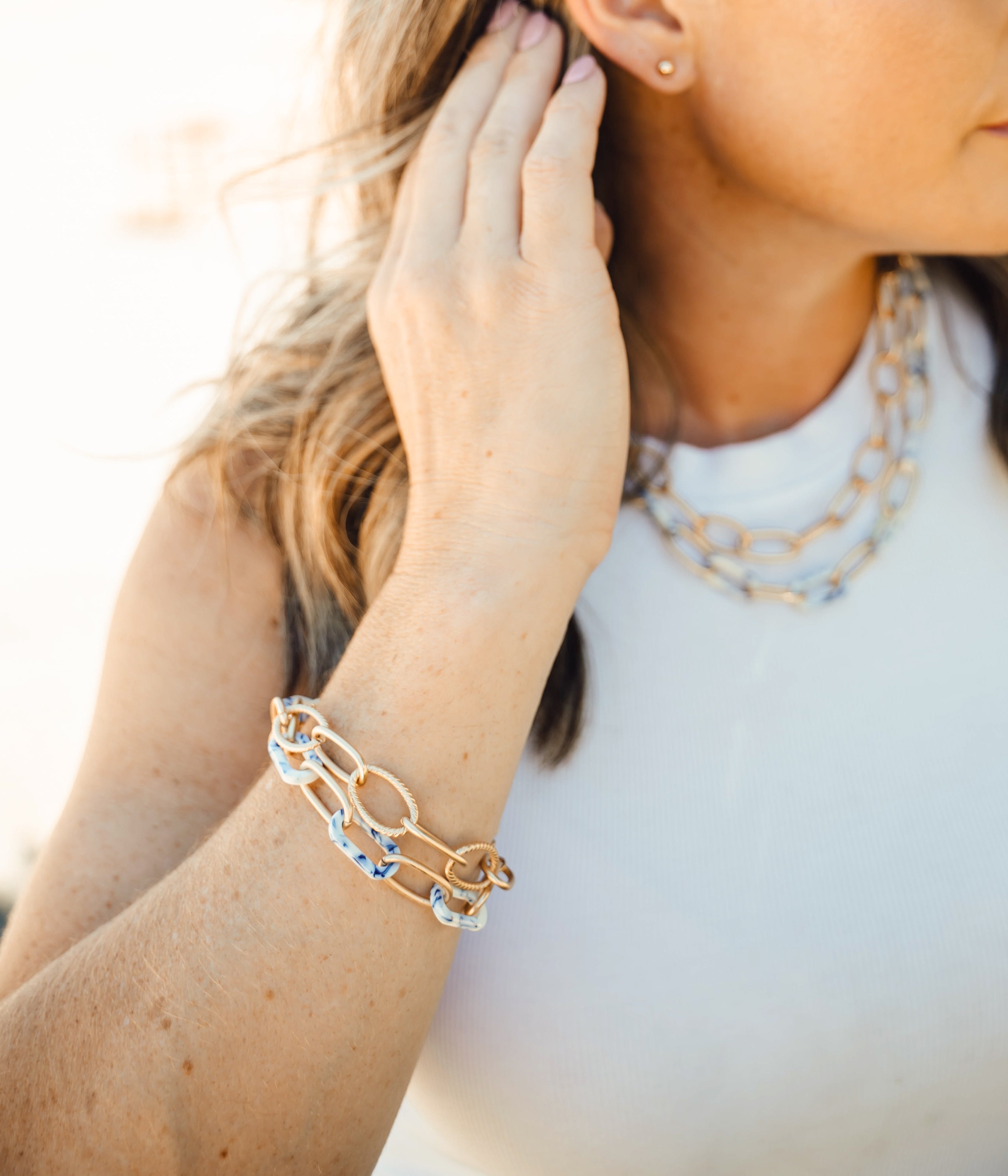 Marisol Dual Chain Bracelet in Gold and Blue