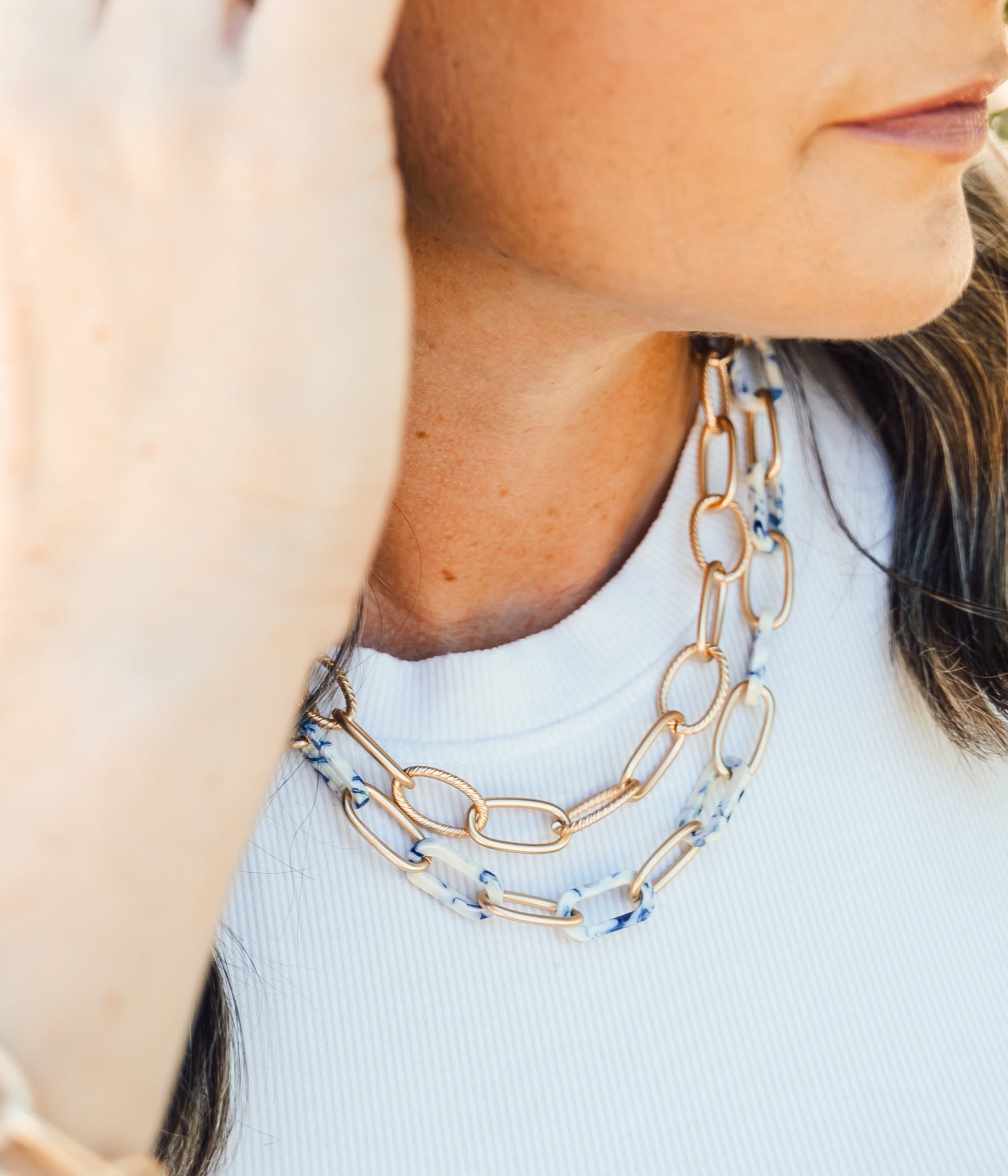 Marlene Dual Chain Necklace in Blue and Gold