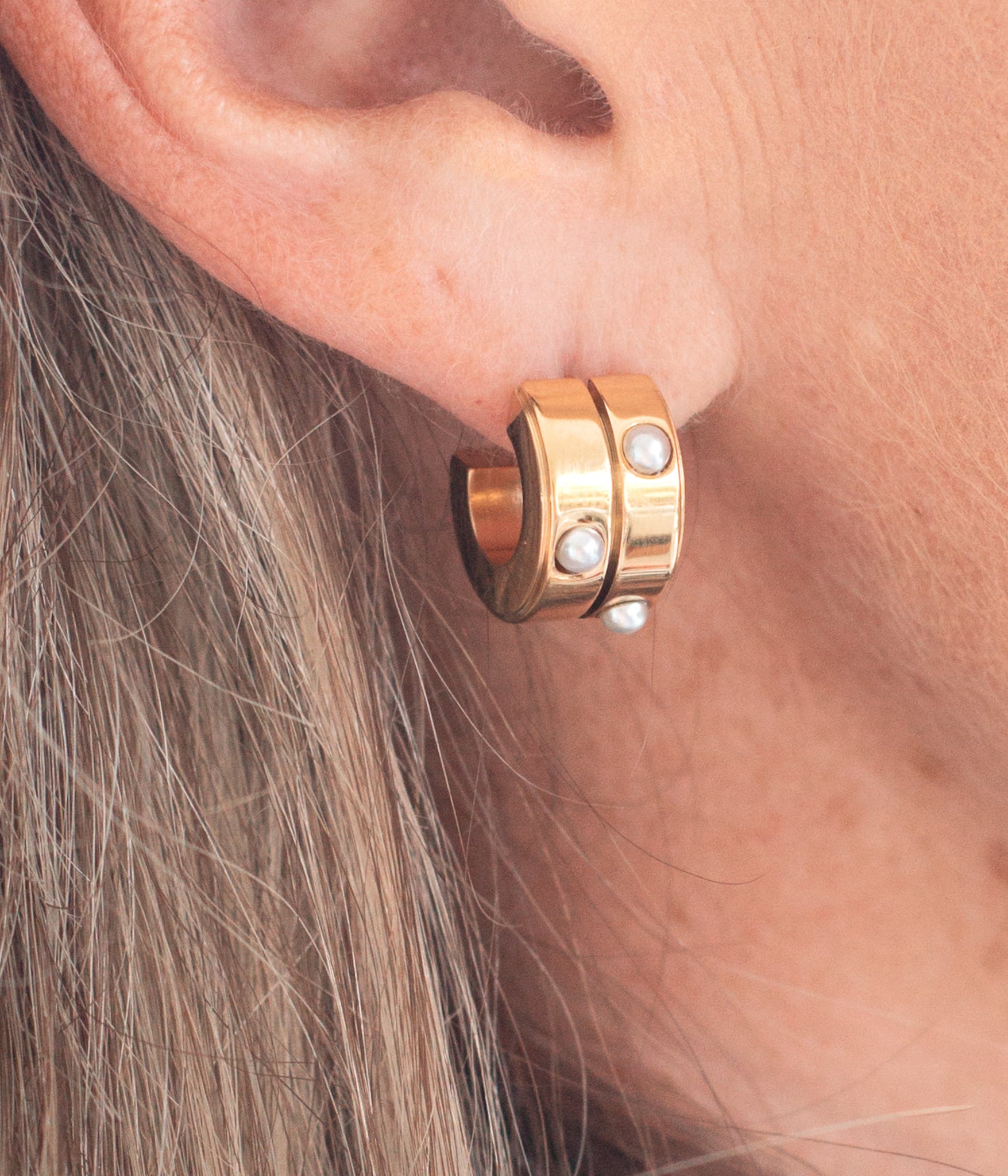 Megan Gold Huggie Hoops with Pearls