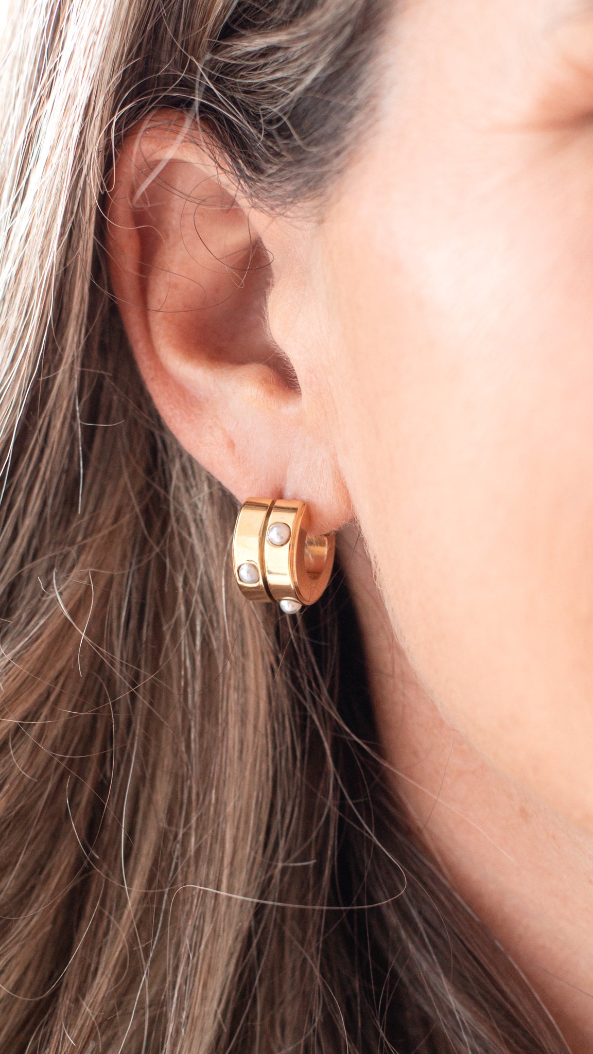 Megan Gold Huggie Hoops with Pearls