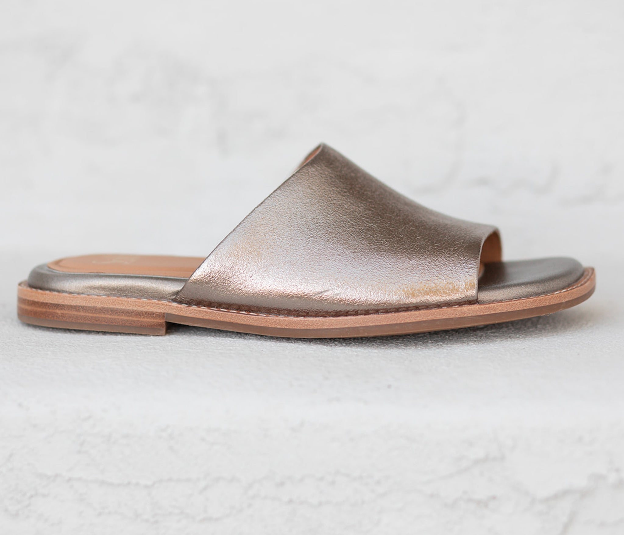 Noble Italian Leather Slide Sandals in Silver Bronze by Sofft Shoes