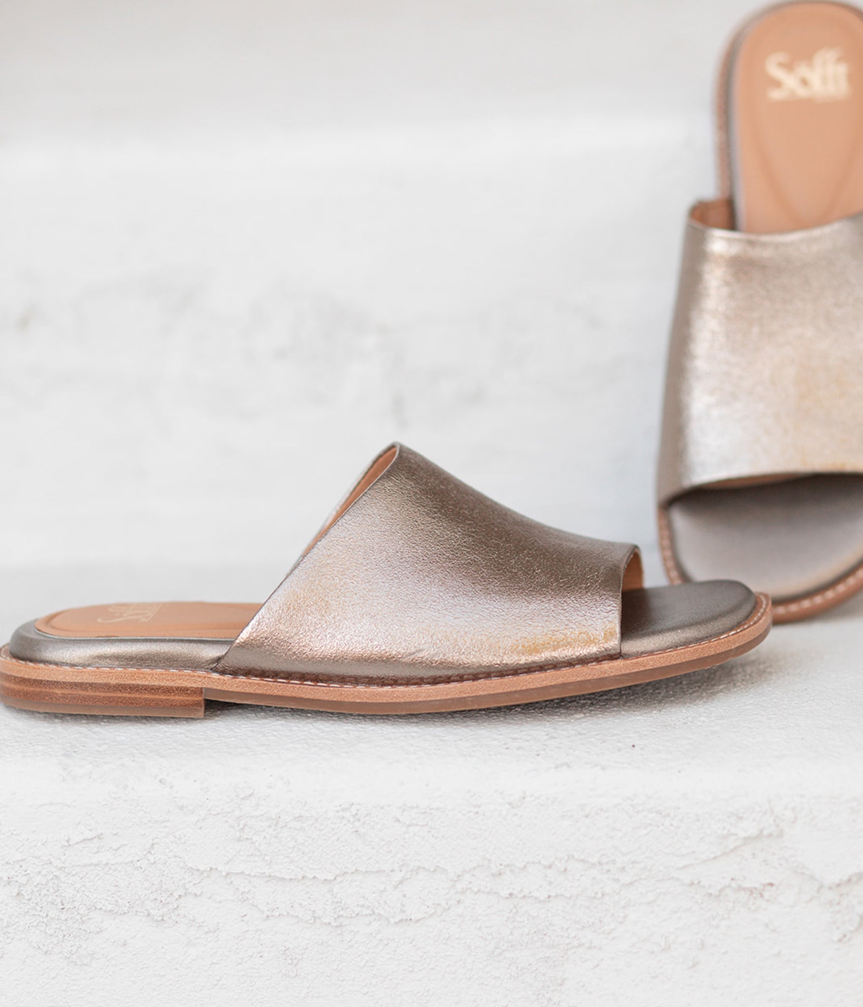 Noble Italian Leather Slide Sandals in Silver Bronze by Sofft Shoes