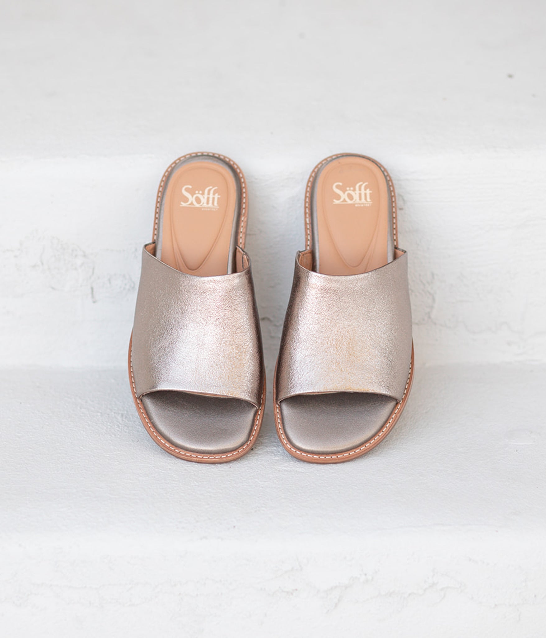 Noble Italian Leather Slide Sandals in Silver Bronze by Sofft Shoes