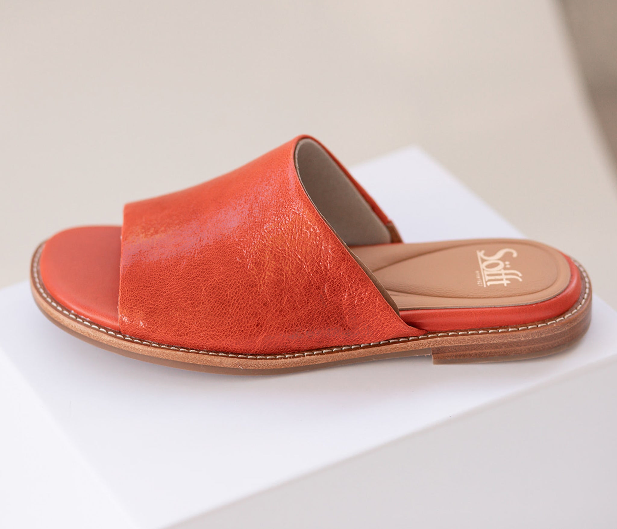 Noble Italian Leather Slide Sandals in Red Coral by Sofft Shoes