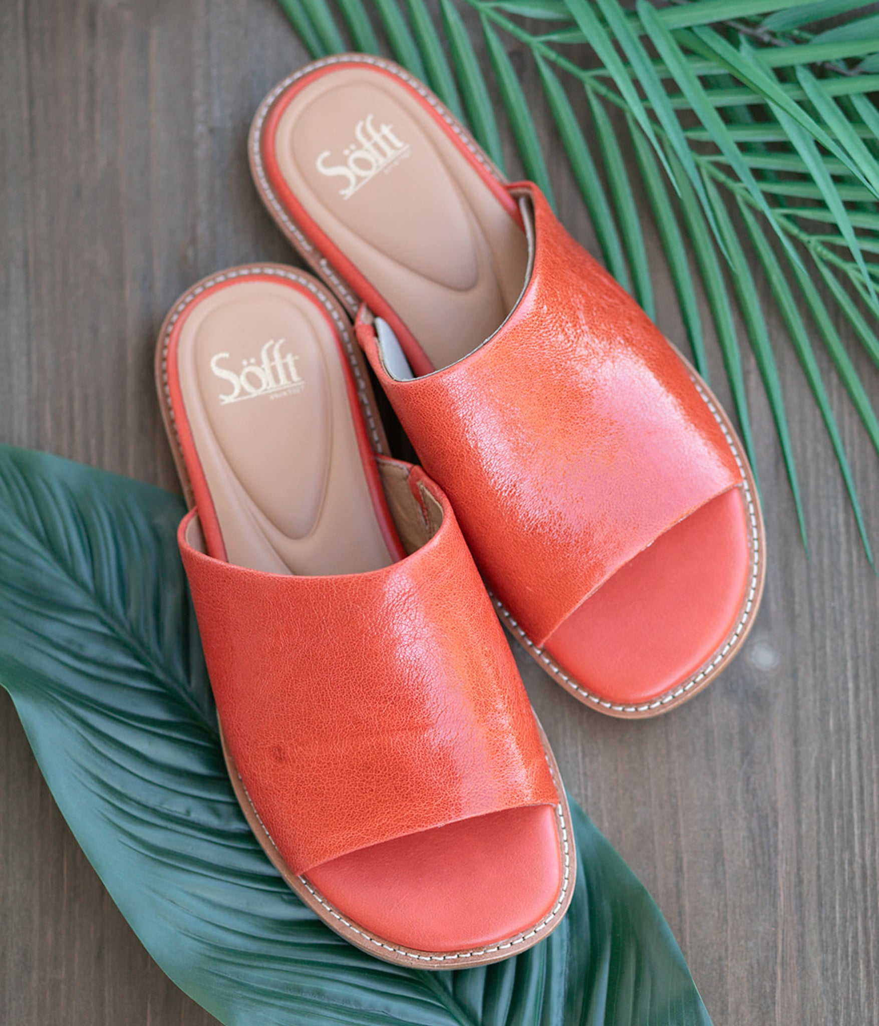 Noble Italian Leather Slide Sandals in Red Coral by Sofft Shoes
