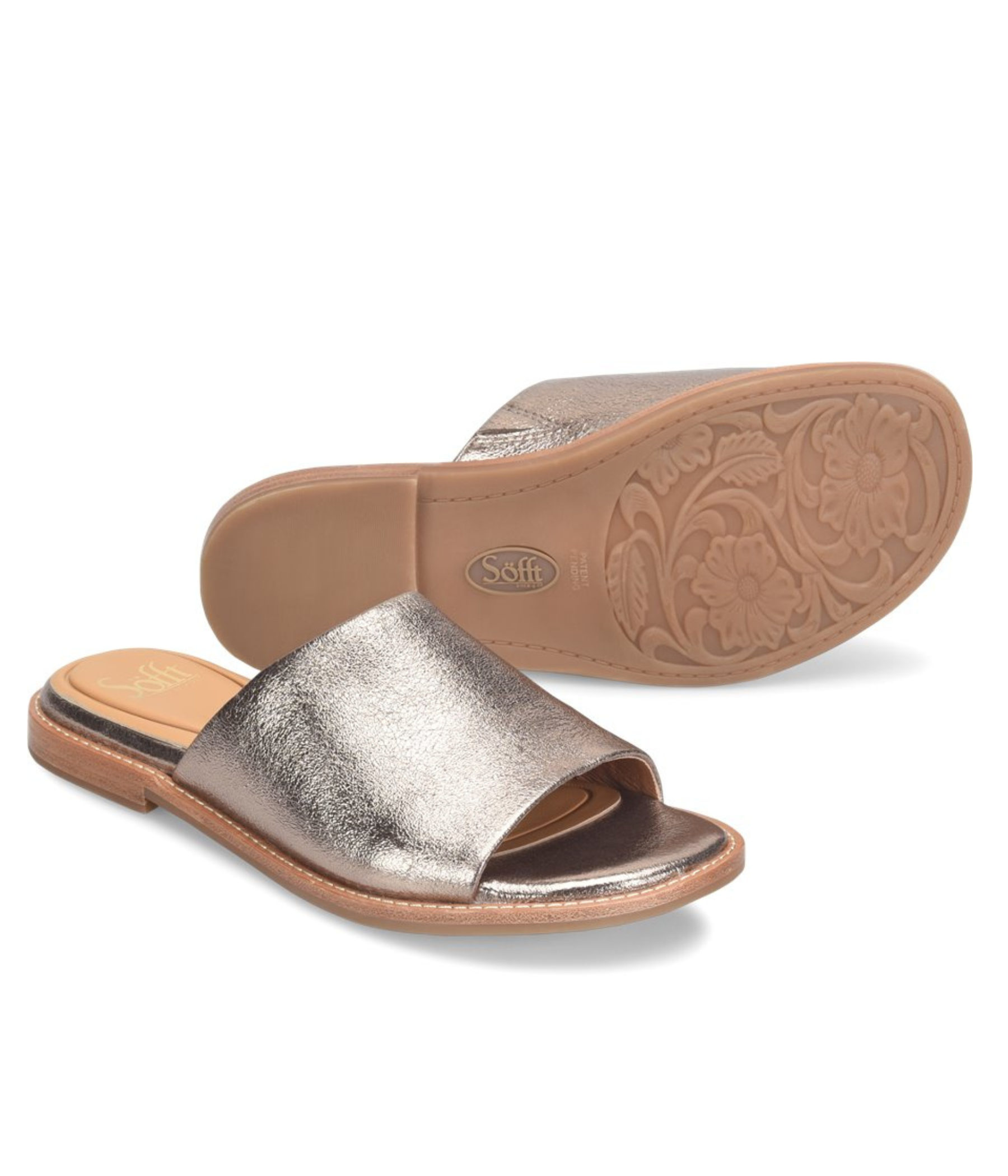 Noble Italian Leather Slide Sandals in Silver Bronze by Sofft Shoes