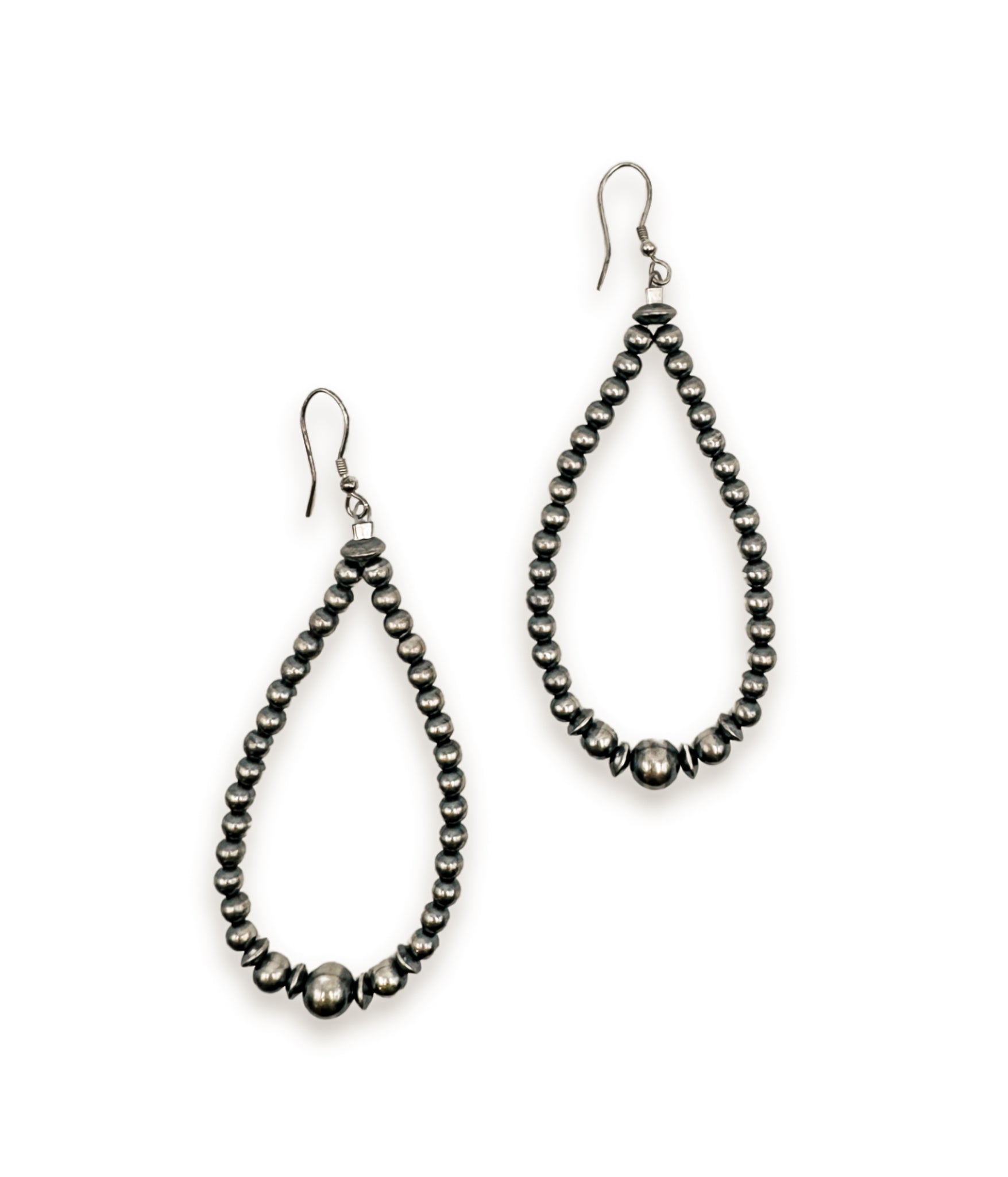 Handmade Navajo Pearl Teardrop Hoop Earrings by Navajo Silversmith