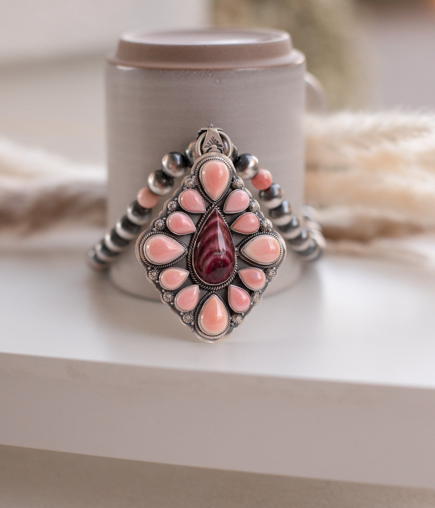 Authentic Pink Conch and Spiny Oyster Statement Navajo Pearl Necklace