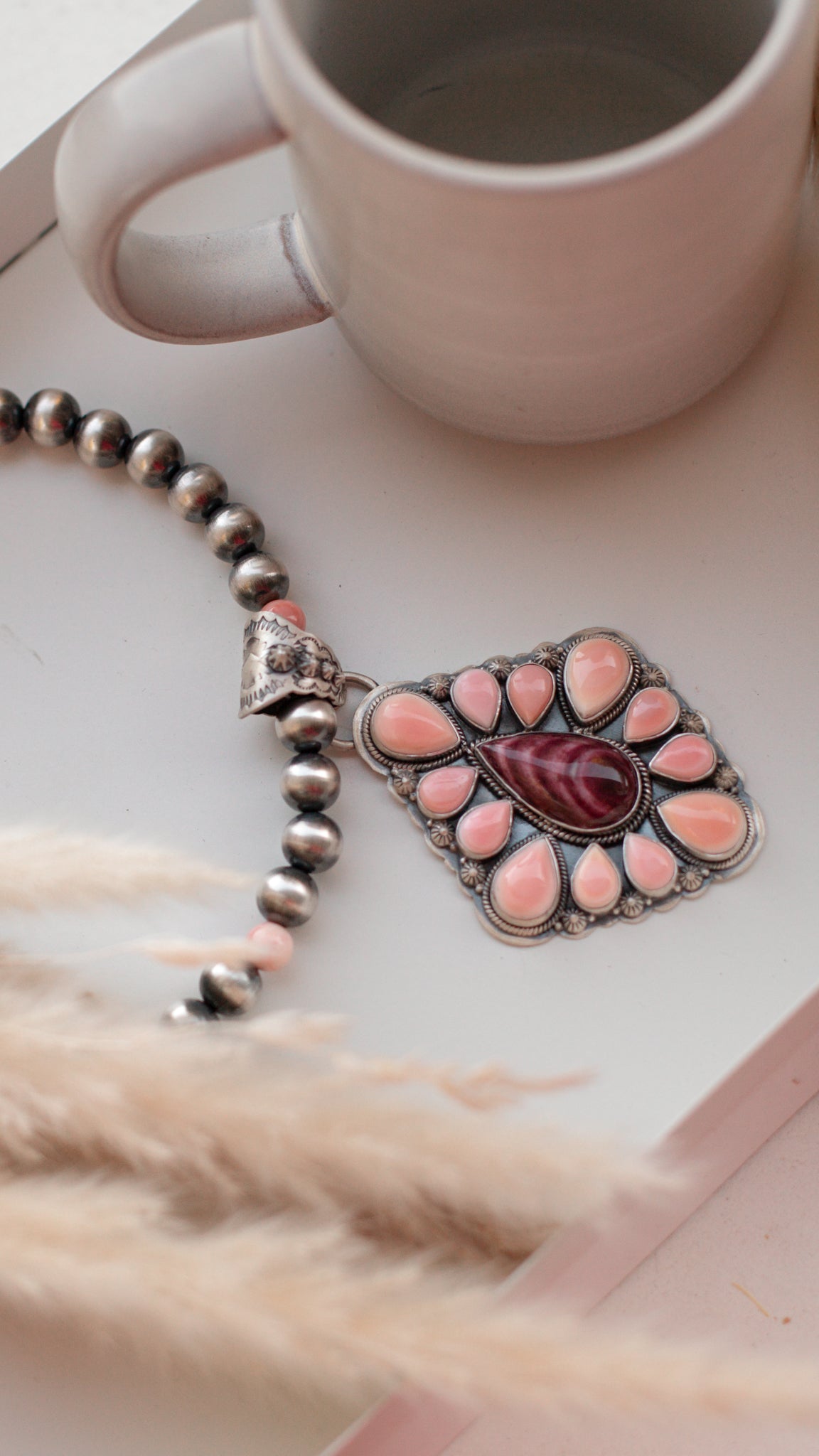 Authentic Pink Conch and Spiny Oyster Statement Navajo Pearl Necklace