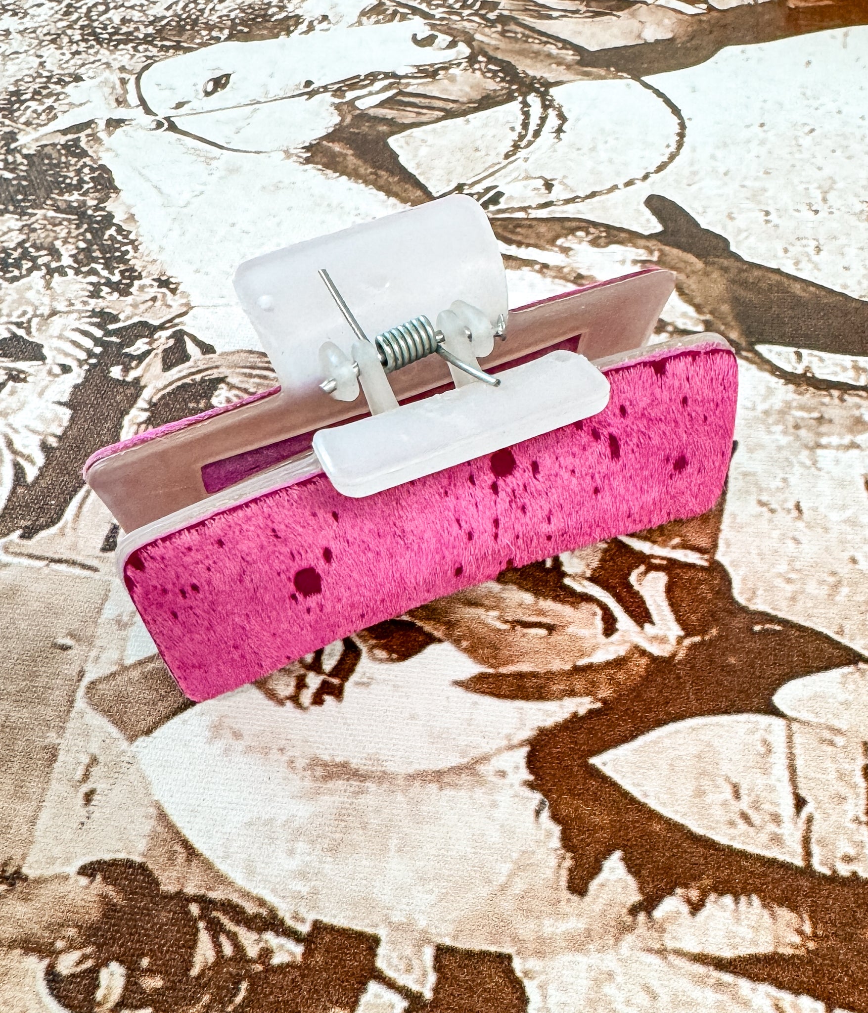 Pink Cowhide Leather Hair Claw Clip