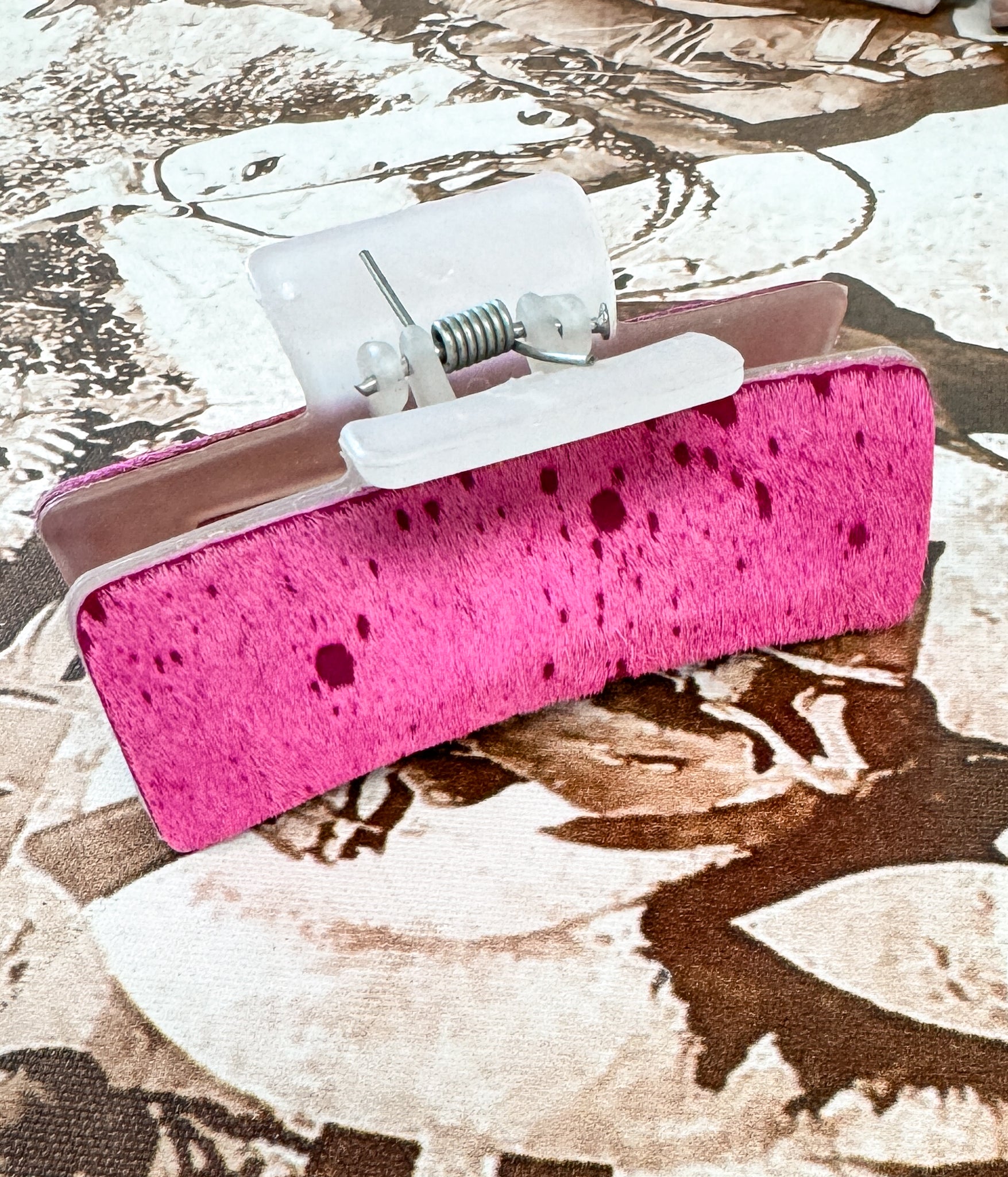 Pink Cowhide Leather Hair Claw Clip