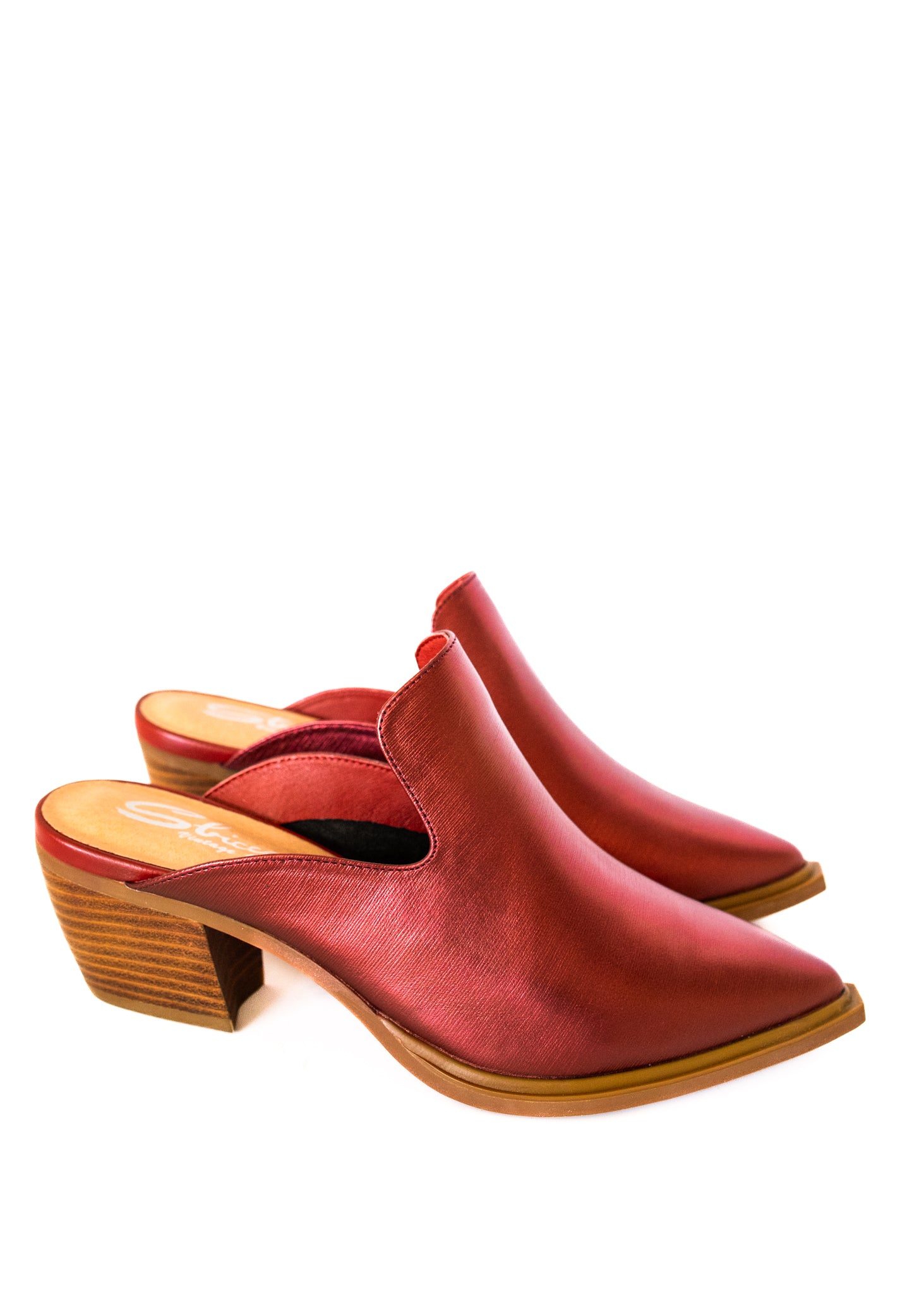 Davidson Brushed Metallic Mules in Red