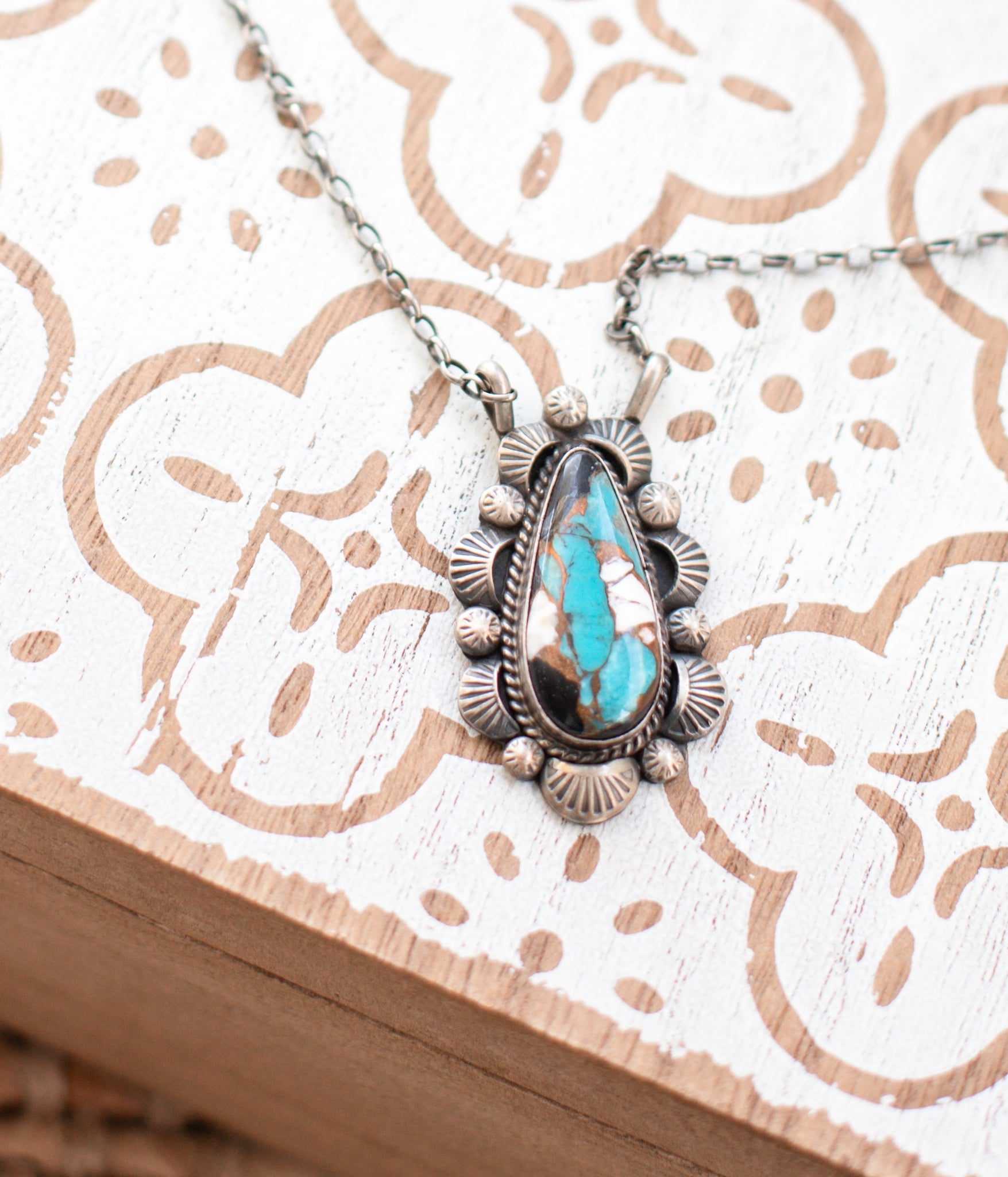 Authentic Onyx, Turquoise and White Buffalo Teardrop Necklace handmade by Navajo Aritsts