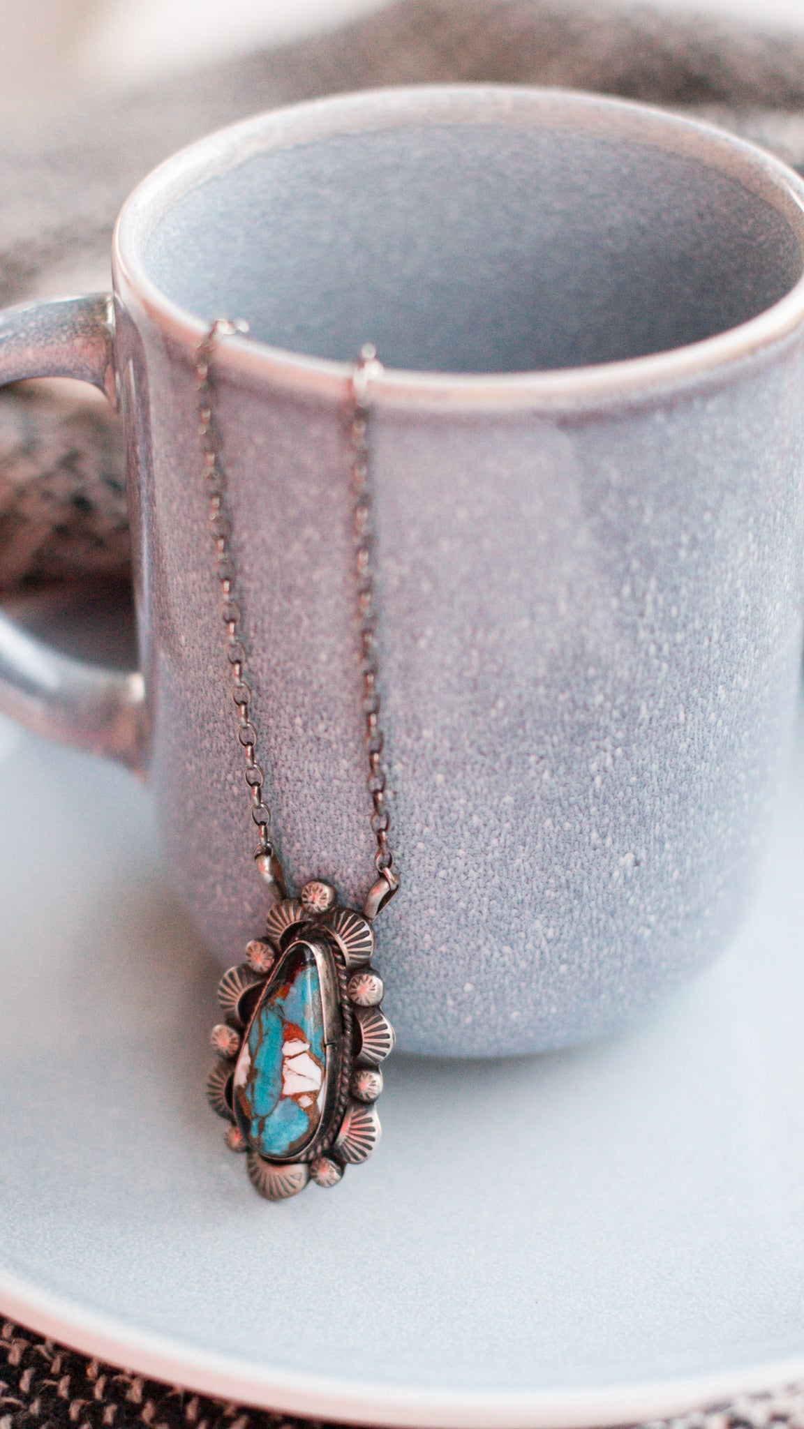 Authentic Onyx, Turquoise and White Buffalo Teardrop Necklace by Navajo Artist