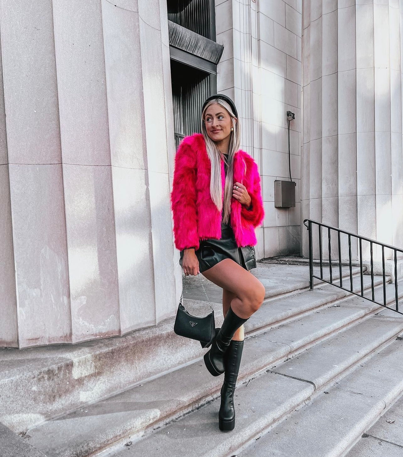 Baddie Faux Fur Jacket in Hot Pink