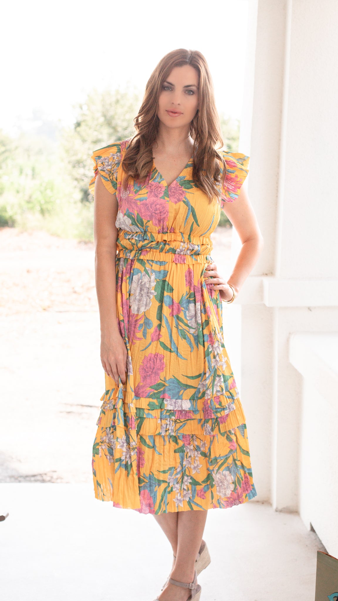 Seria Floral Midi Dress in Marigold