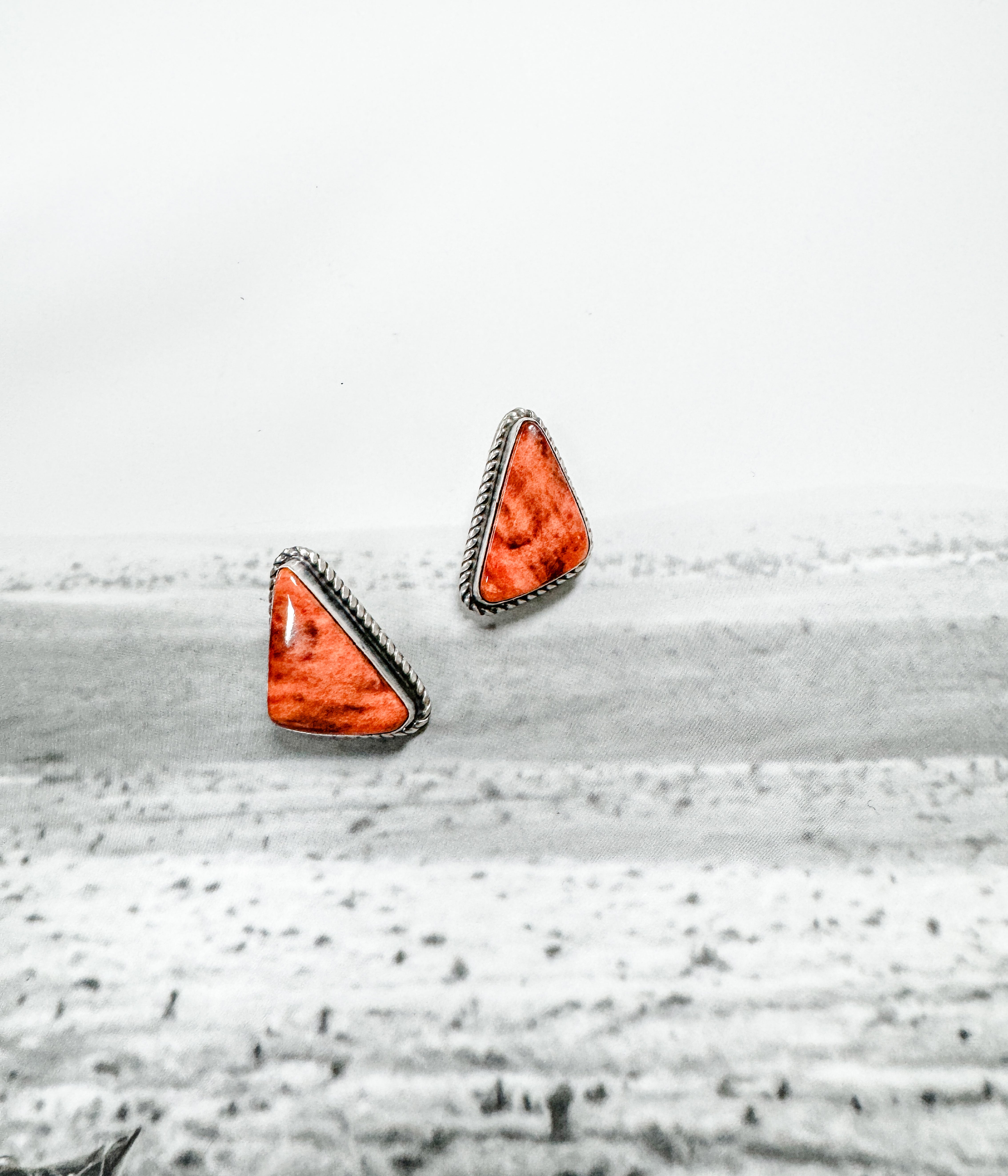 Spiny Oyster Triangle Stud Earrings