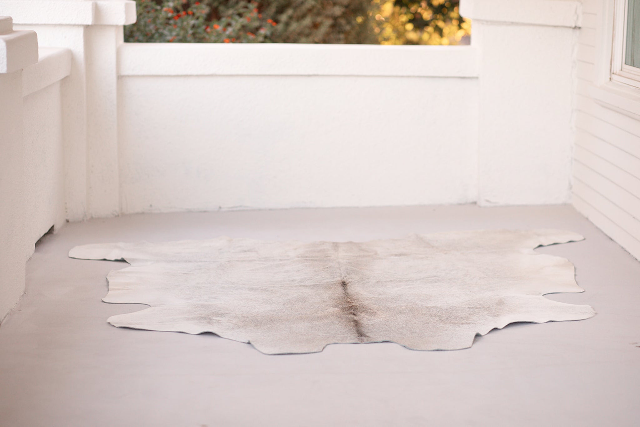 Large White and Grey Cowhide Rug